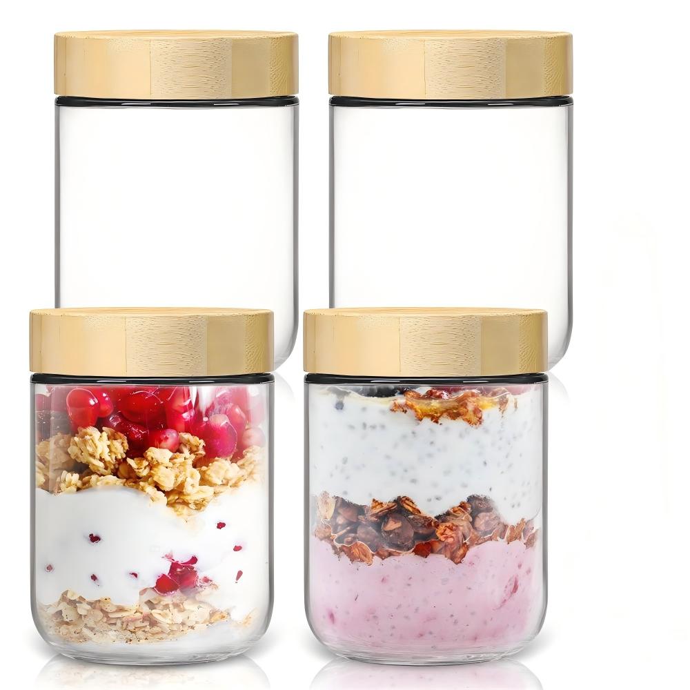 Meal Prep Overnight Oats - 4'lü Paket 16oz Bambu Kapaklı Gecelik