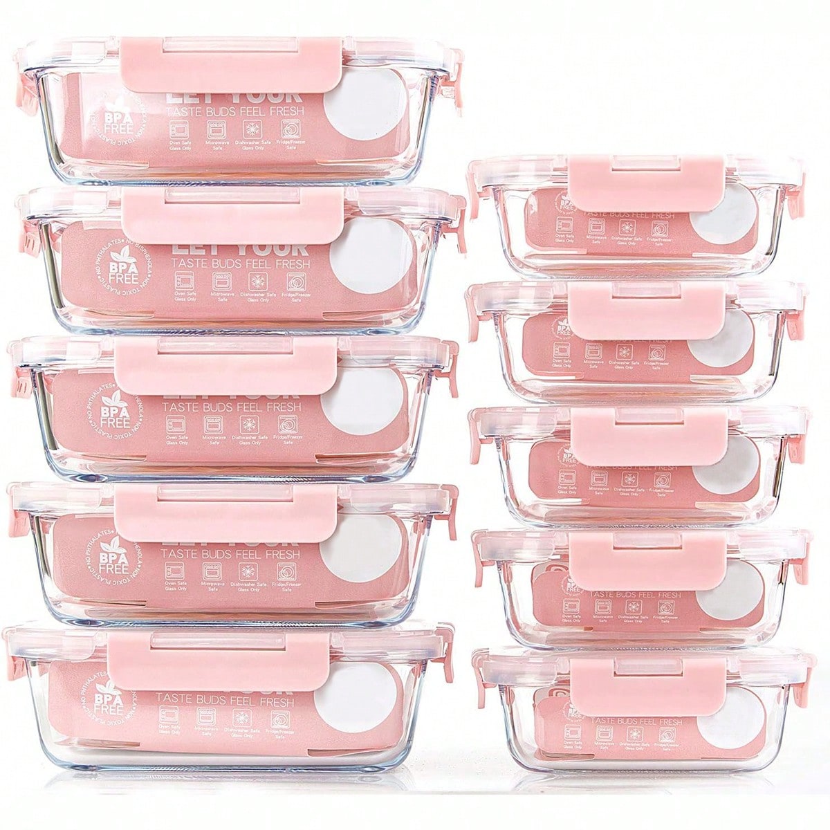 Meal Prep Food - 10'lu Paket Cam Yemek Hazırlık Kapları,