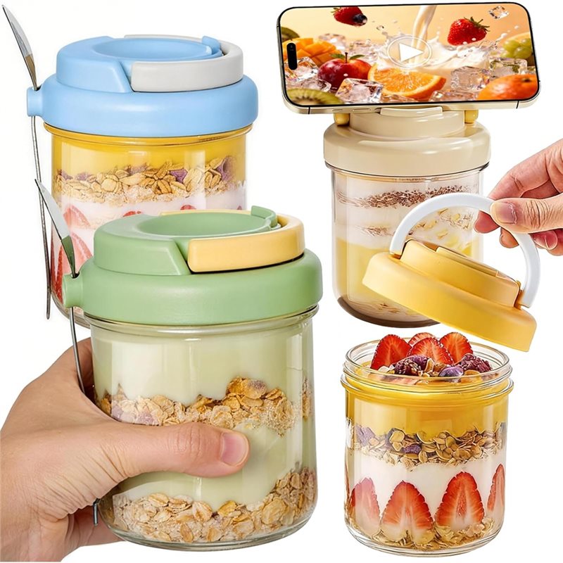 Meal Prep Overnight Oats - KYCOR-Gece Yavru Yulaf Kavanozları, Kapaklı ve